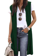 Chaleco de punto oversize de manga corta con abertura frontal para mujer