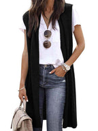 Chaleco de punto oversize de manga corta con abertura frontal para mujer