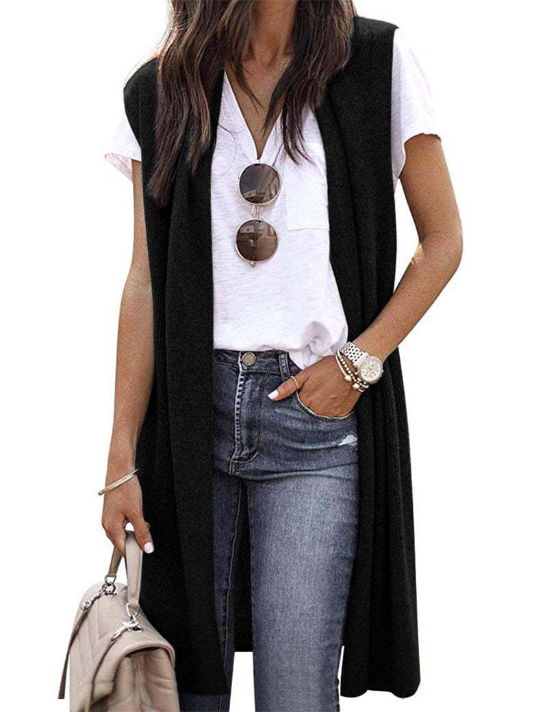 Chaleco de punto oversize de manga corta con abertura frontal para mujer