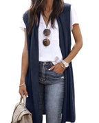 Chaleco de punto oversize de manga corta con abertura frontal para mujer