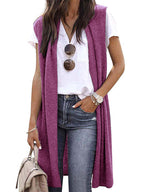 Chaleco de punto oversize de manga corta con abertura frontal para mujer