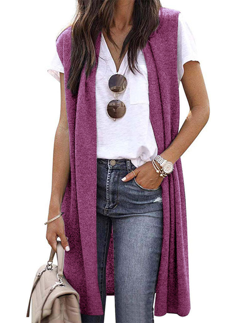 Chaleco de punto oversize de manga corta con abertura frontal para mujer