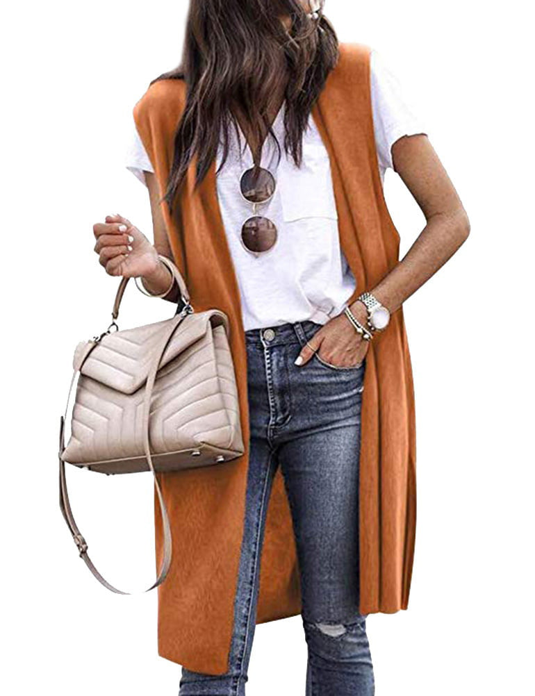 Chaleco de punto oversize de manga corta con abertura frontal para mujer