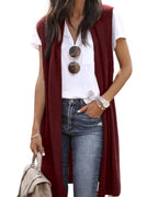 Chaleco de punto oversize de manga corta con abertura frontal para mujer