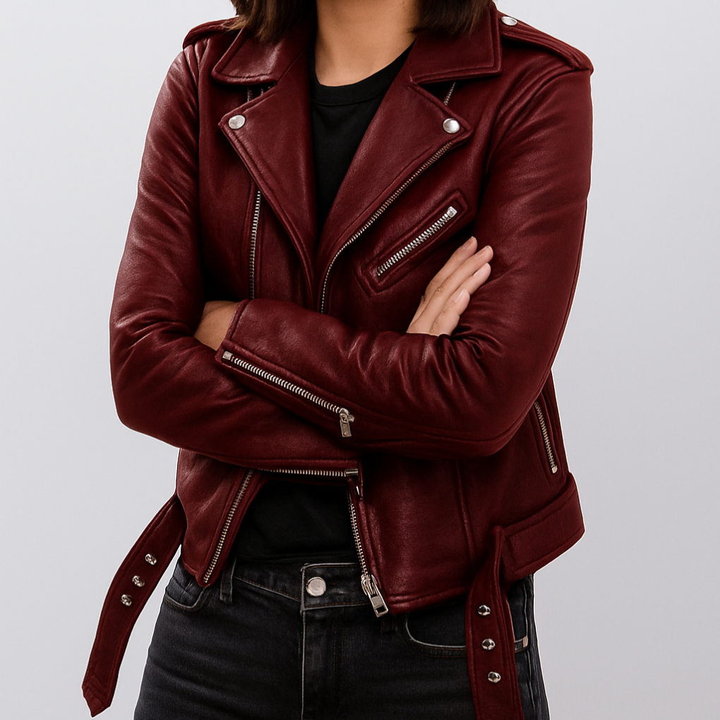 Chaqueta biker de piel sintética ajustada para mujer