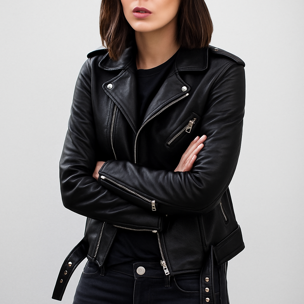 Chaqueta biker de piel sintética ajustada para mujer