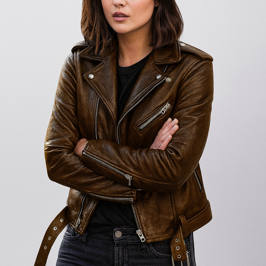 Chaqueta biker de piel sintética ajustada para mujer