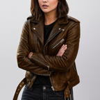 Chaqueta biker de piel sintética ajustada para mujer