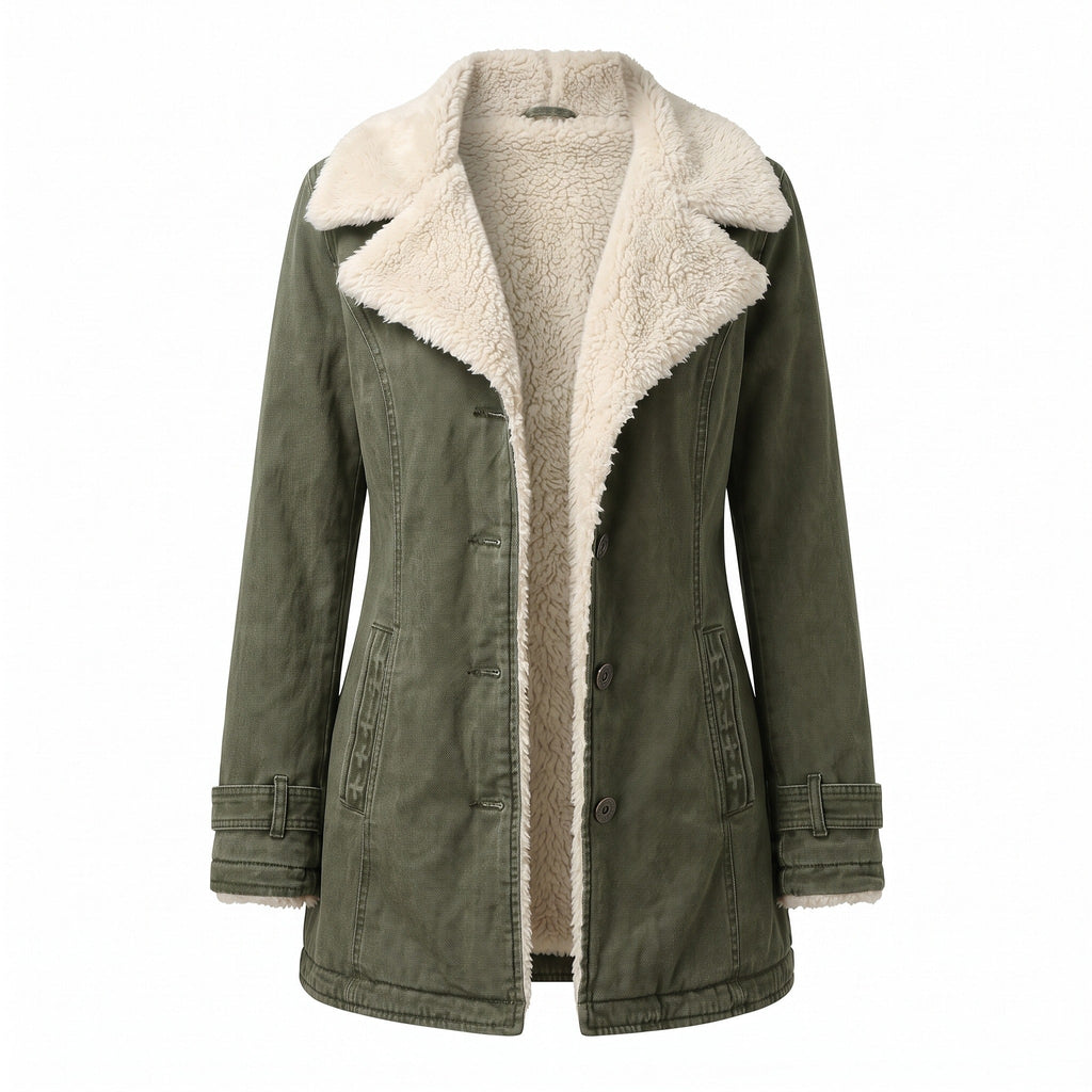 Chaqueta de mujer con forro polar, solapa ancha y cierre de botones para invierno