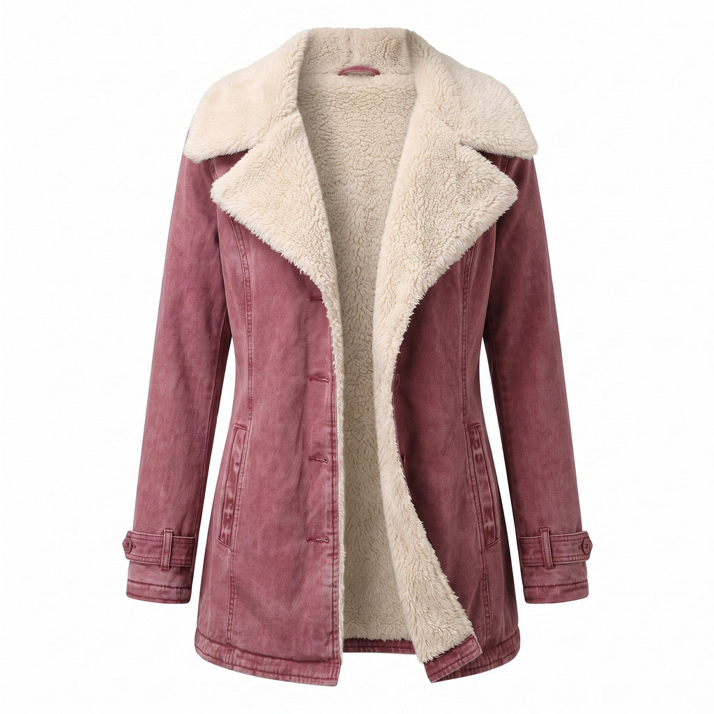 Chaqueta de mujer con forro polar, solapa ancha y cierre de botones para invierno