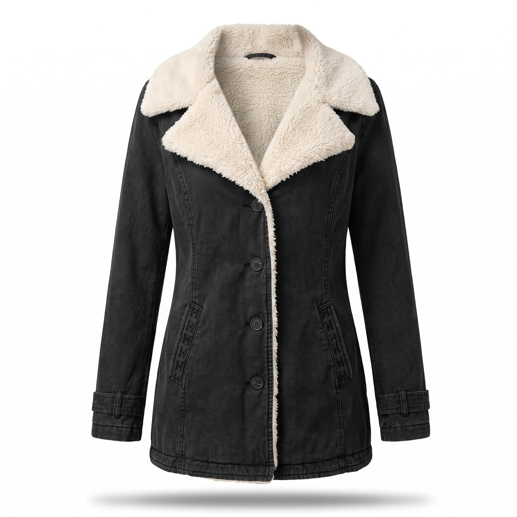 Chaqueta de mujer con forro polar, solapa ancha y cierre de botones para invierno