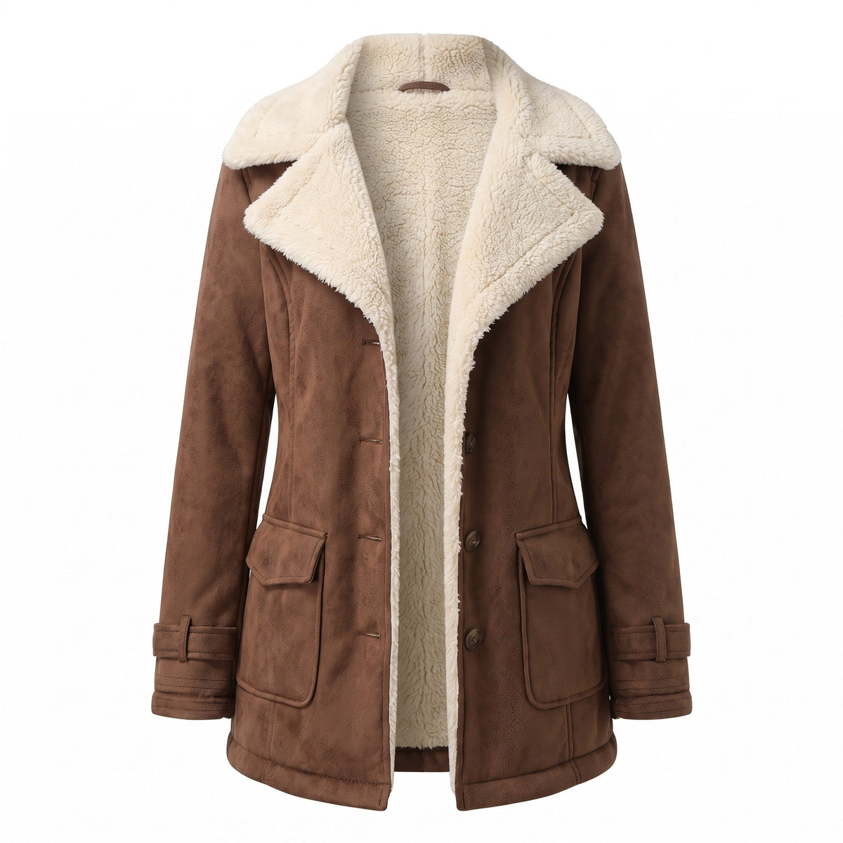 Chaqueta de mujer con forro polar, solapa ancha y cierre de botones para invierno
