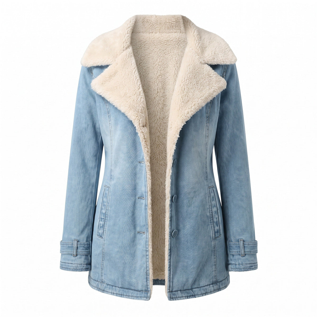 Chaqueta de mujer con forro polar, solapa ancha y cierre de botones para invierno