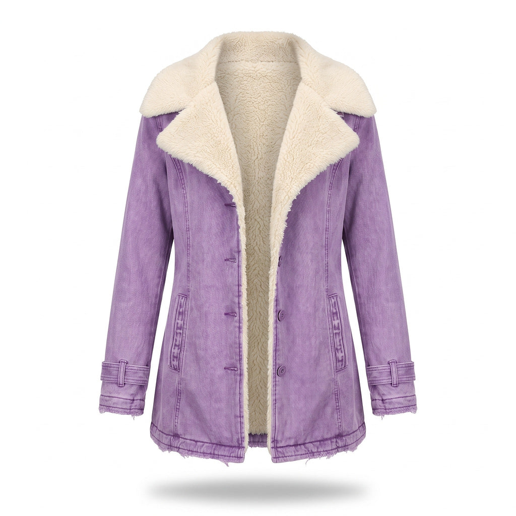 Chaqueta de mujer con forro polar, solapa ancha y cierre de botones para invierno