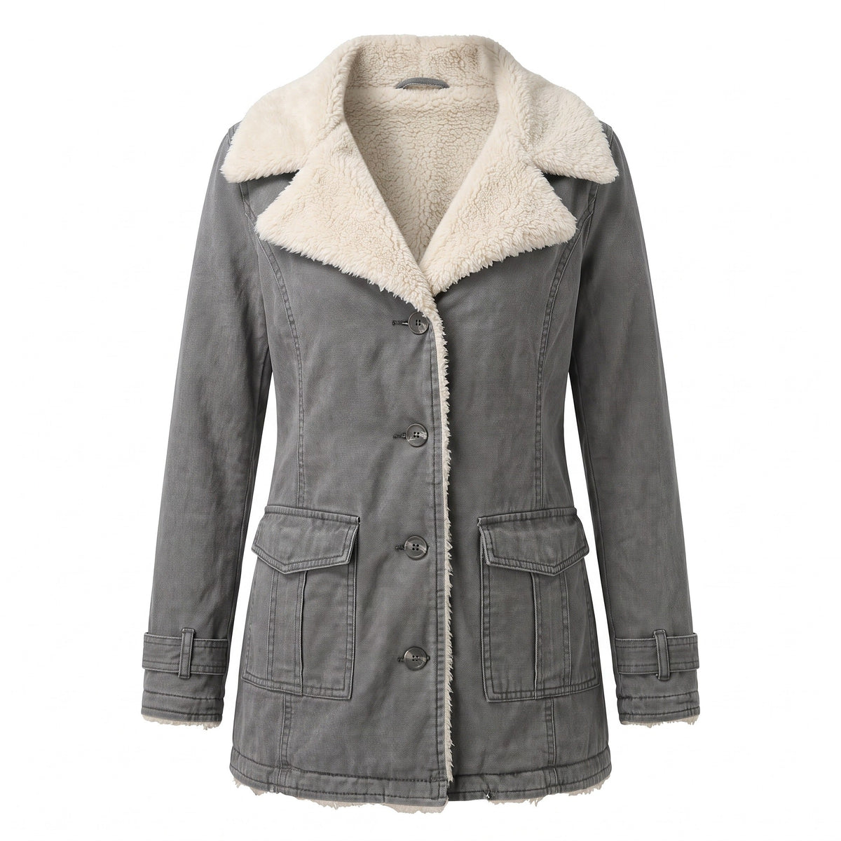 Chaqueta de mujer con forro polar, solapa ancha y cierre de botones para invierno