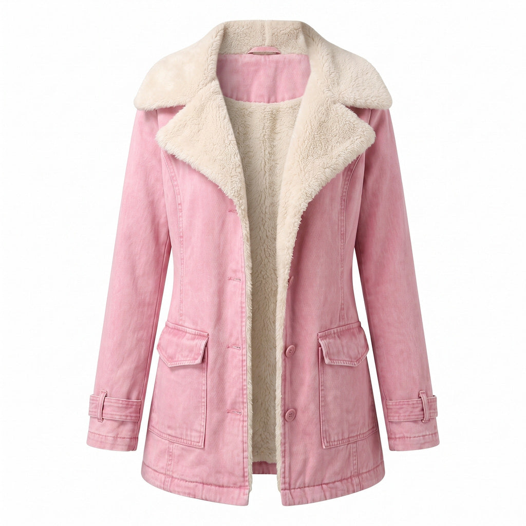 Chaqueta de mujer con forro polar, solapa ancha y cierre de botones para invierno