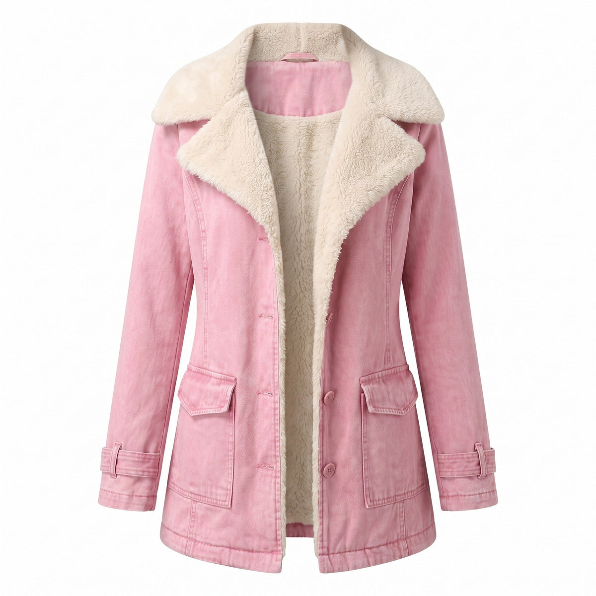 Chaqueta de mujer con forro polar, solapa ancha y cierre de botones para invierno