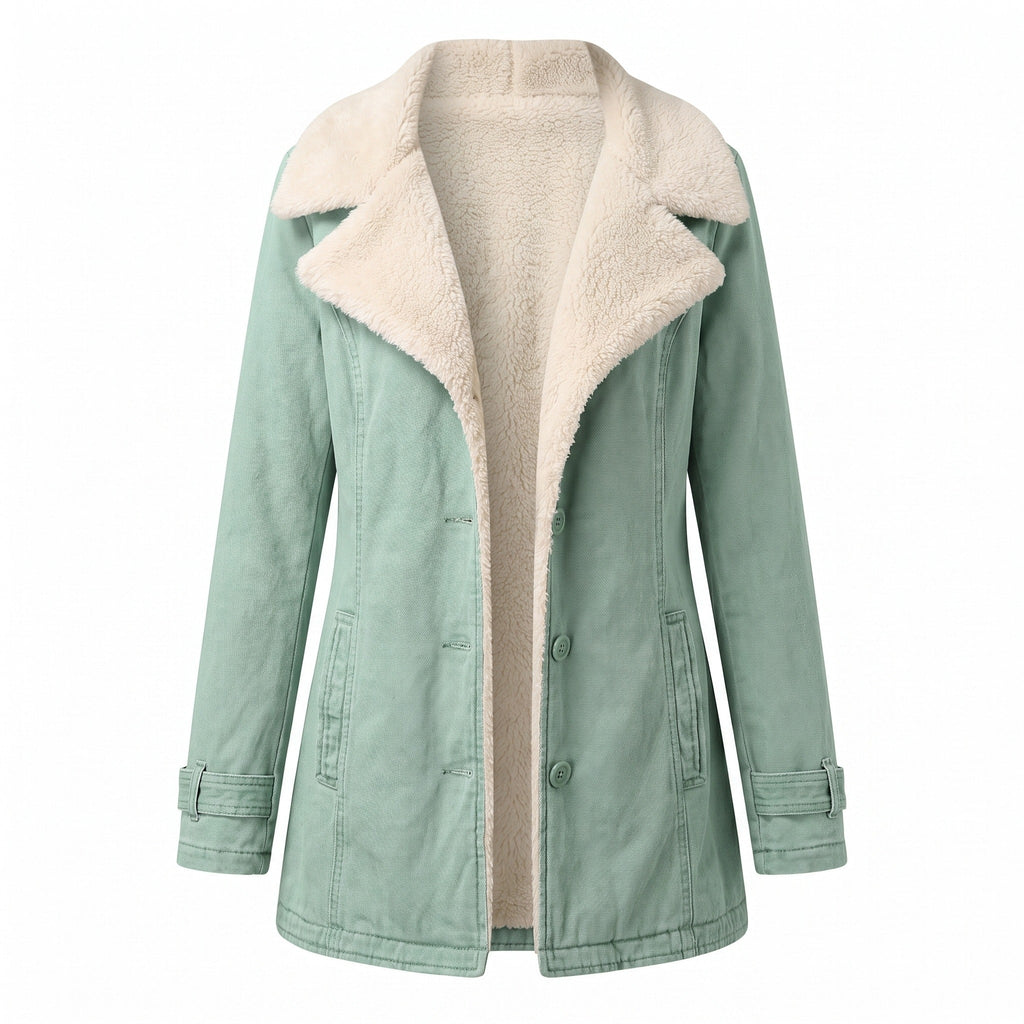 Chaqueta de mujer con forro polar, solapa ancha y cierre de botones para invierno