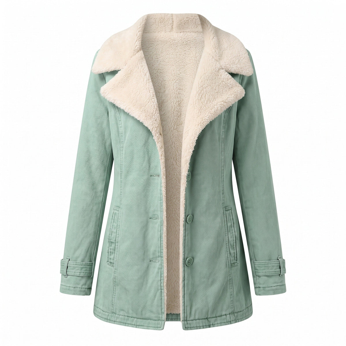 Chaqueta de mujer con forro polar, solapa ancha y cierre de botones para invierno