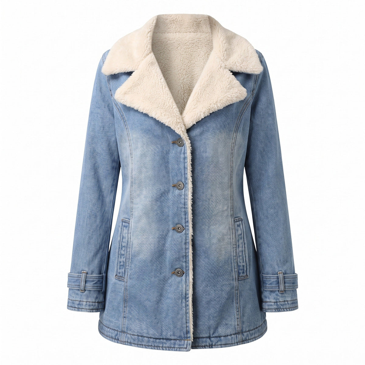 Chaqueta de mujer con forro polar, solapa ancha y cierre de botones para invierno