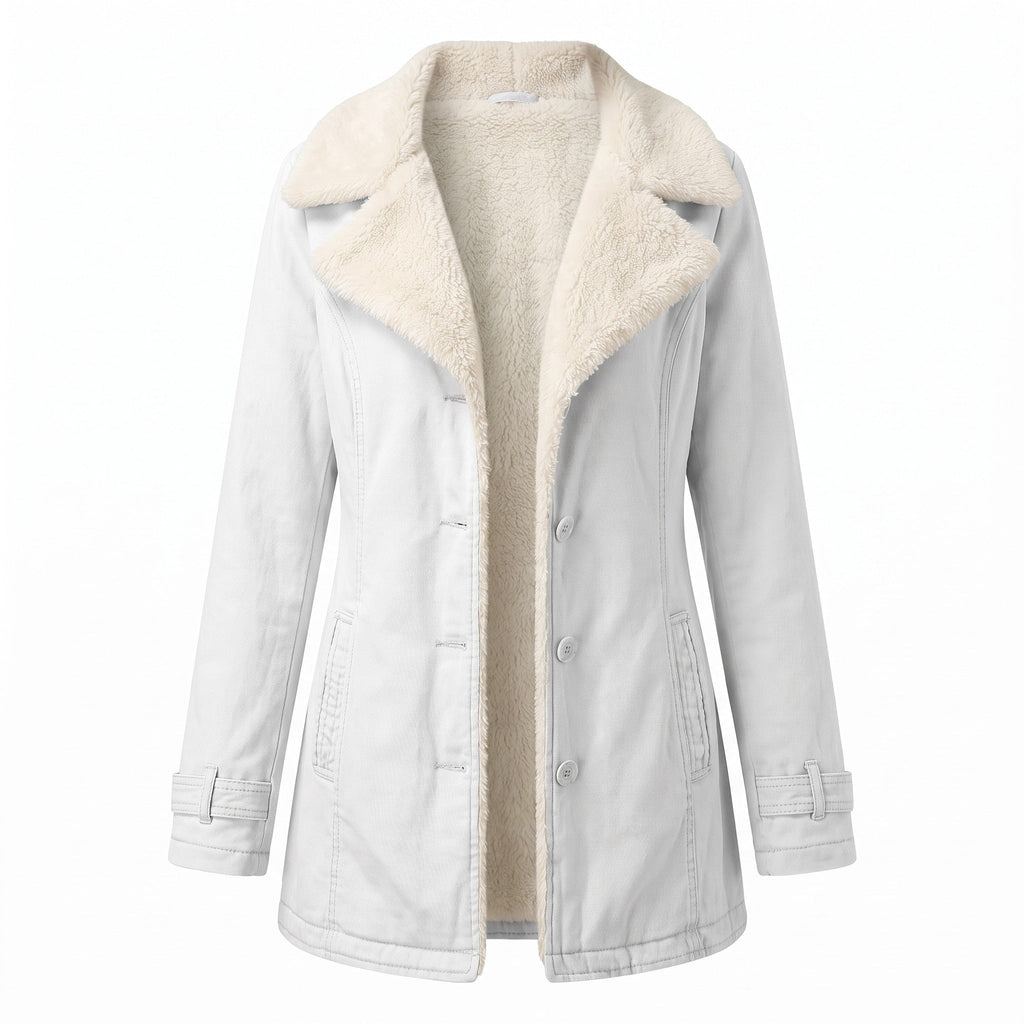 Chaqueta de mujer con forro polar, solapa ancha y cierre de botones para invierno
