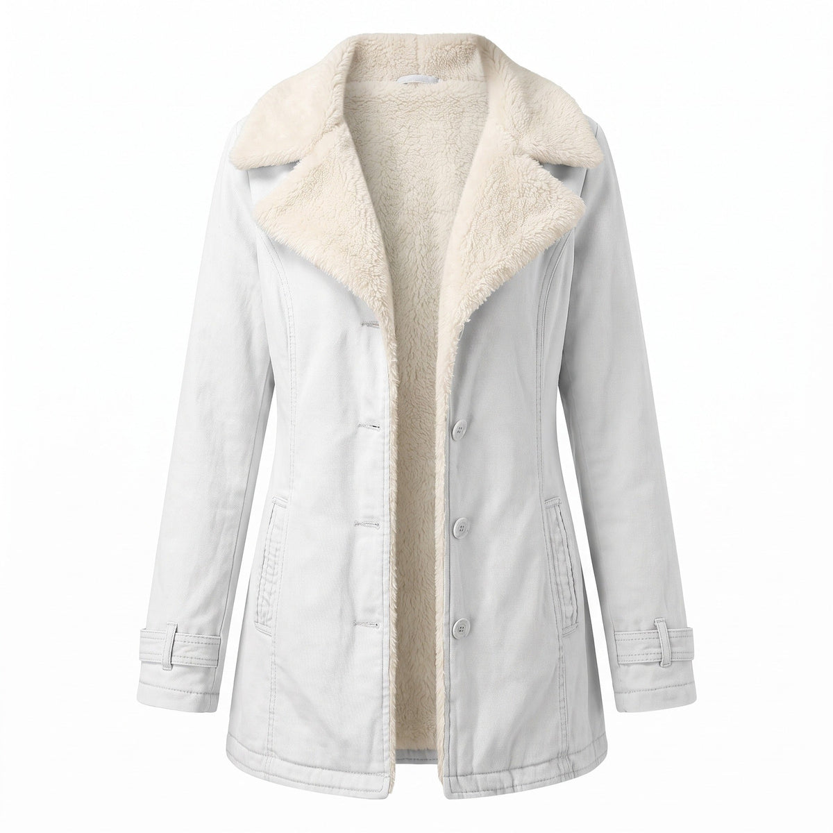 Chaqueta de mujer con forro polar, solapa ancha y cierre de botones para invierno