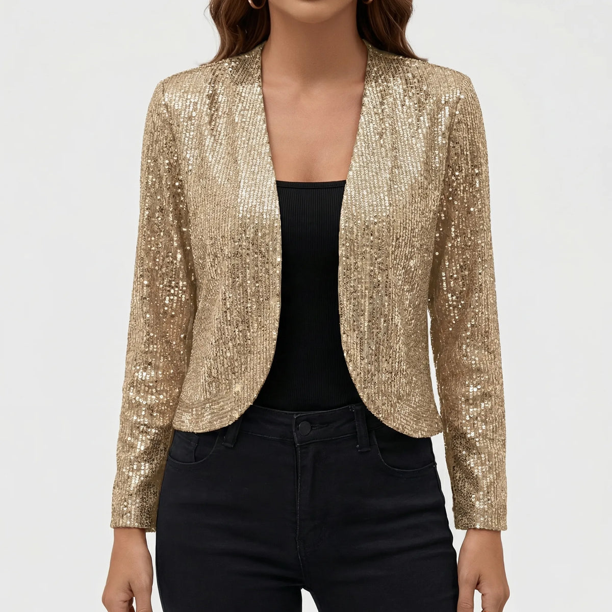 Chaqueta de punto con abalorios y abertura frontal para mujer