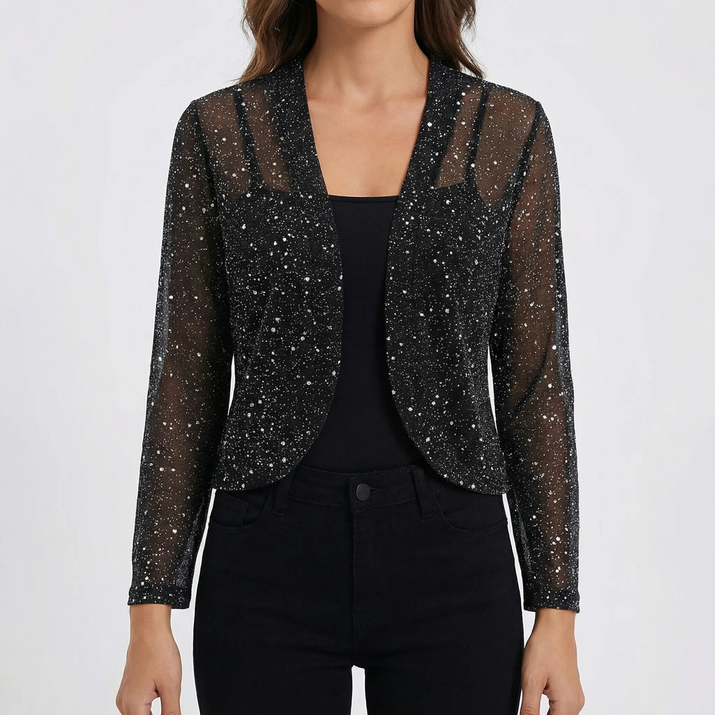 Chaqueta de punto con abalorios y abertura frontal para mujer