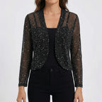 Chaqueta de punto con abalorios y abertura frontal para mujer
