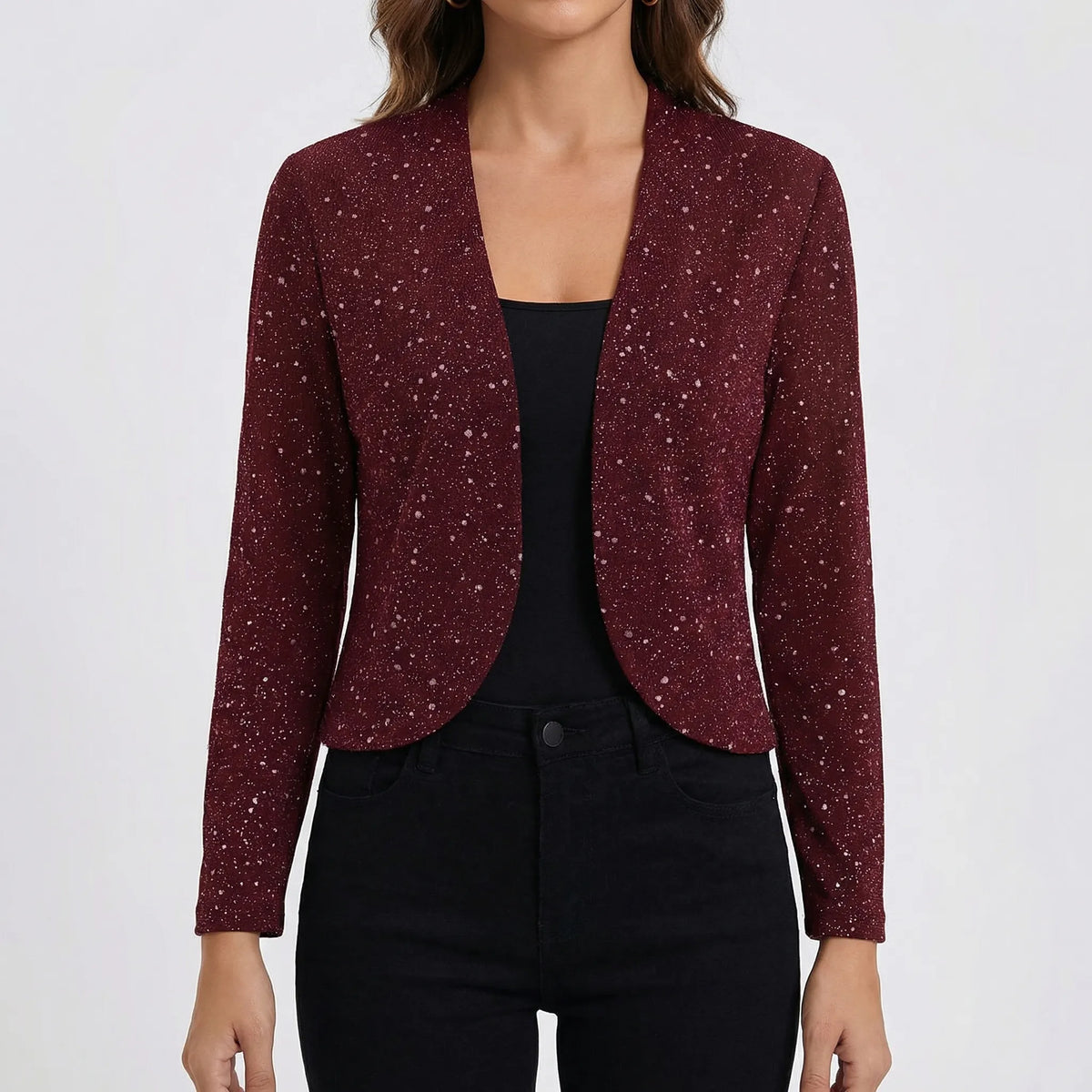Chaqueta de punto con abalorios y abertura frontal para mujer