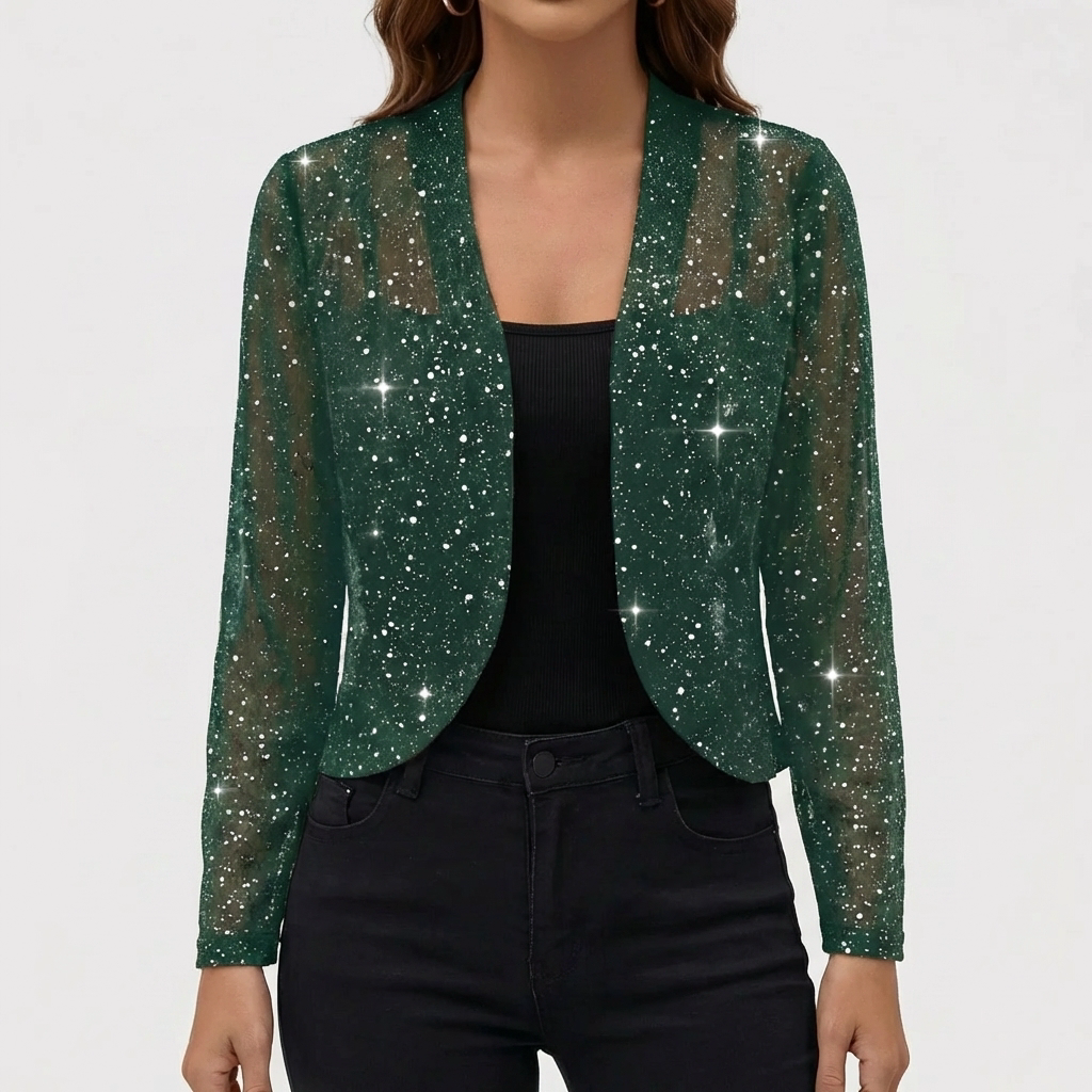 Chaqueta de punto con abalorios y abertura frontal para mujer