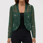 Chaqueta de punto con abalorios y abertura frontal para mujer