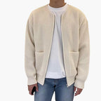 Chaqueta de punto con cremallera para hombre, cuello redondo sin solapa y dos bolsillos de parche, 5 colores, tallas XS 