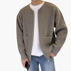 Chaqueta de punto con cremallera para hombre, cuello redondo sin solapa y dos bolsillos de parche, 5 colores, tallas XS 