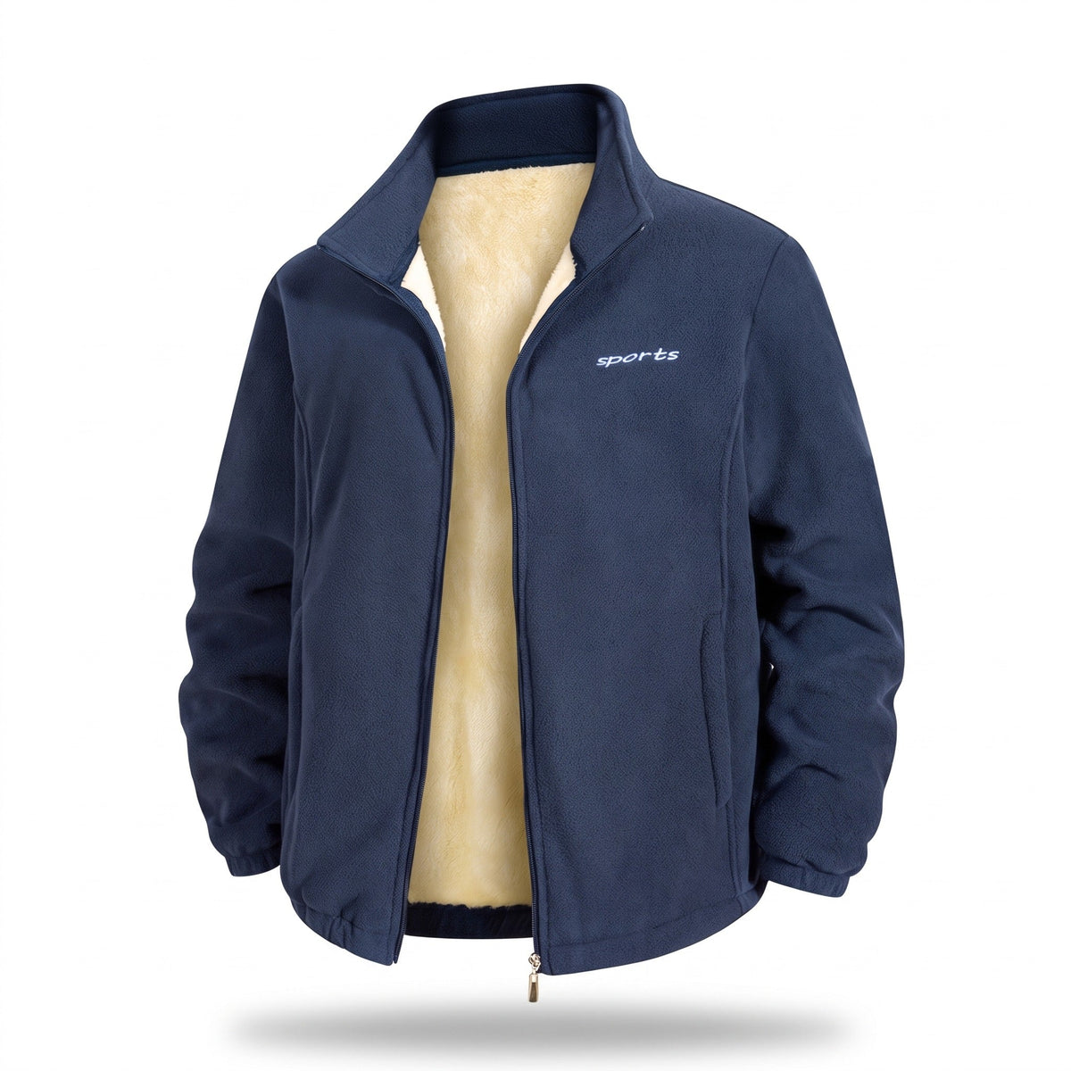 Chaqueta de forro polar con forro interior de lana de cordero para hombre, cuello alto cortavientos