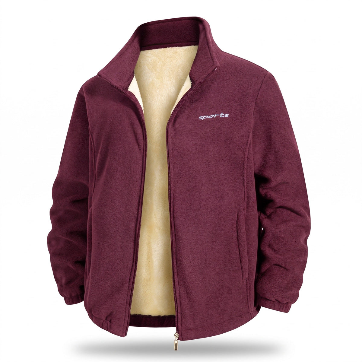 Chaqueta de forro polar con forro interior de lana de cordero para hombre, cuello alto cortavientos