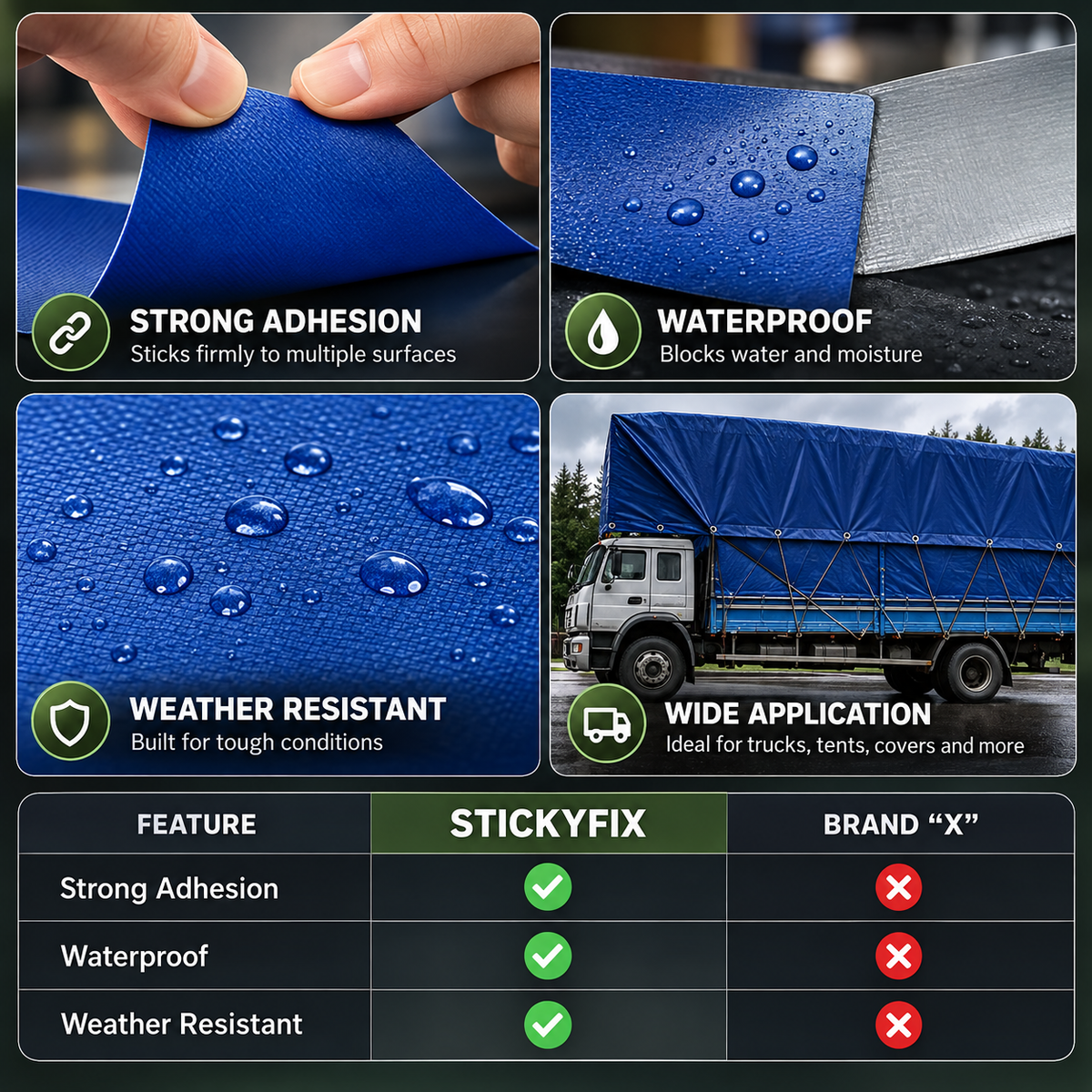 Cinta de reparación impermeable para lonas