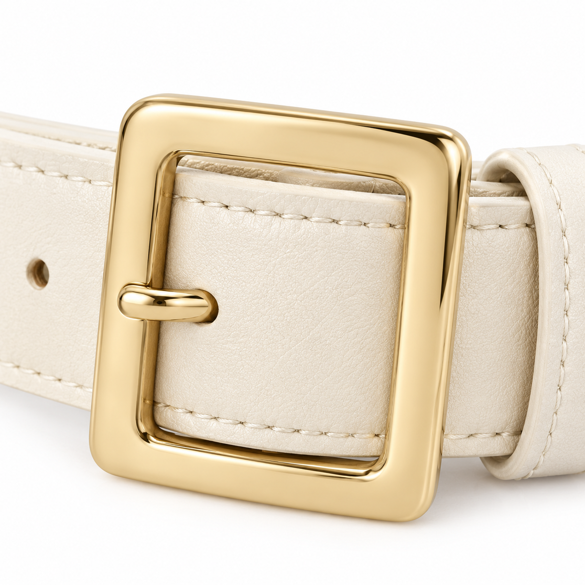 Cinturón crema con hebilla dorada 3,5 cm unisex