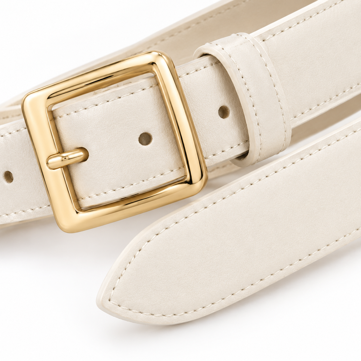 Cinturón crema con hebilla dorada 3,5 cm unisex
