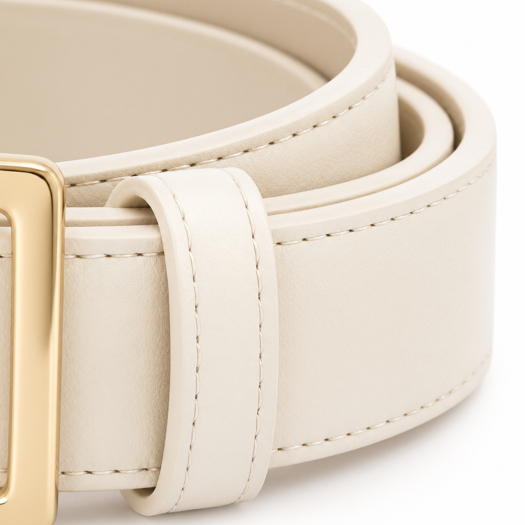 Cinturón crema con hebilla dorada 3,5 cm unisex