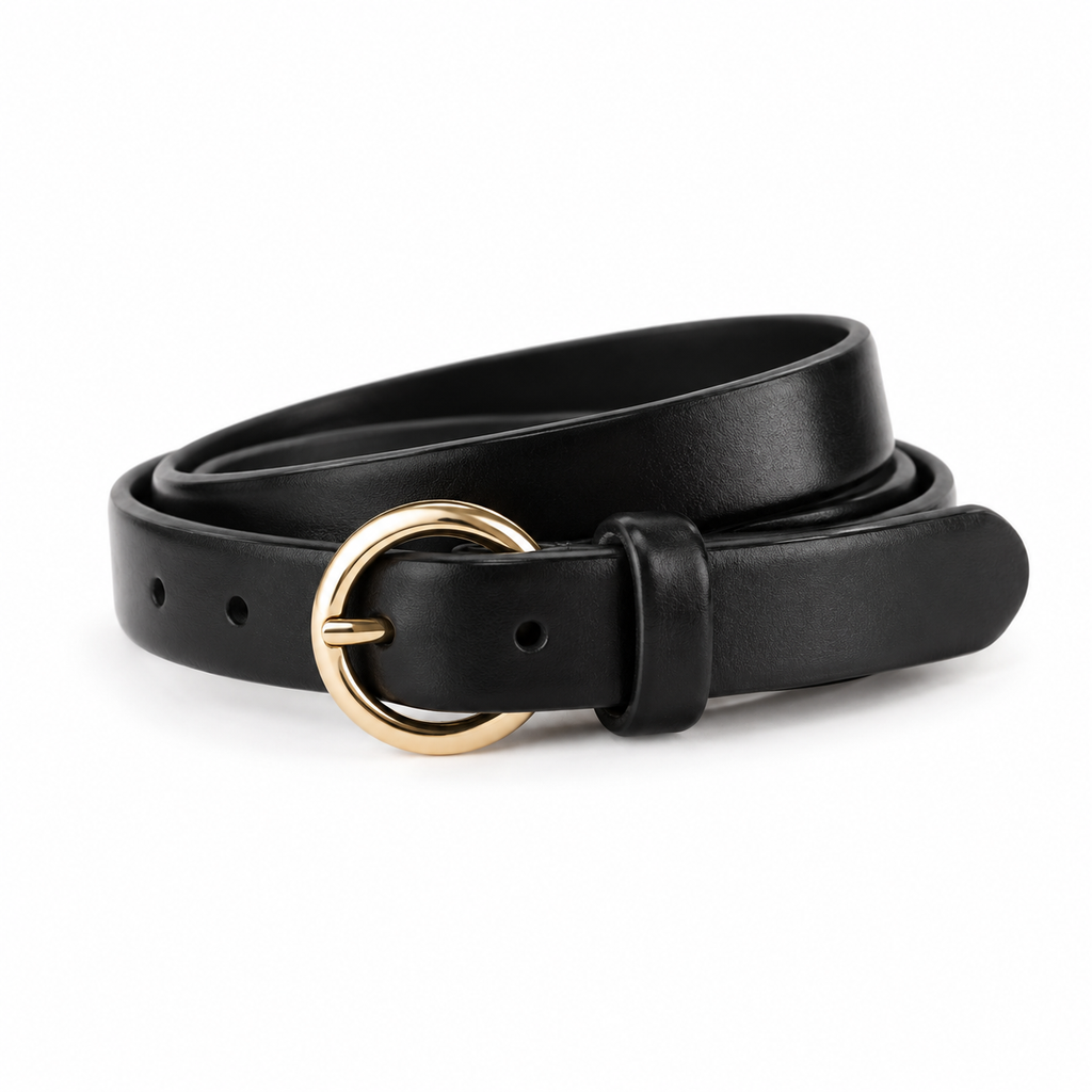 Cinturón negro con hebilla dorada 3 cm unisex piel vegana