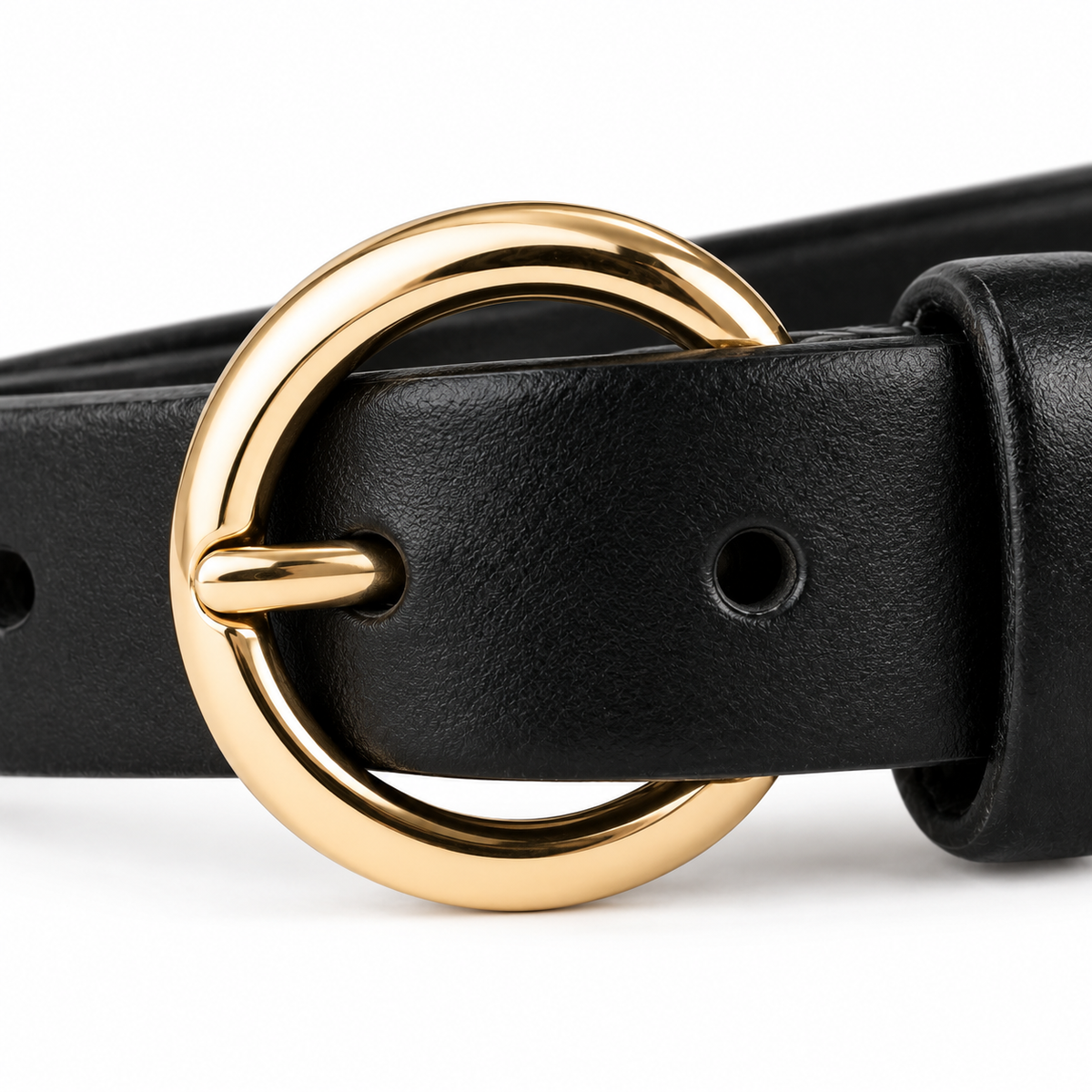 Cinturón negro con hebilla dorada 3 cm unisex piel vegana