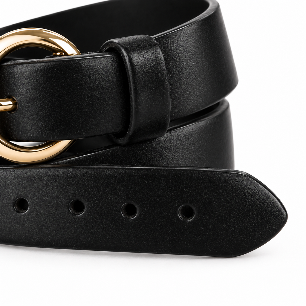 Cinturón negro con hebilla dorada 3 cm unisex piel vegana