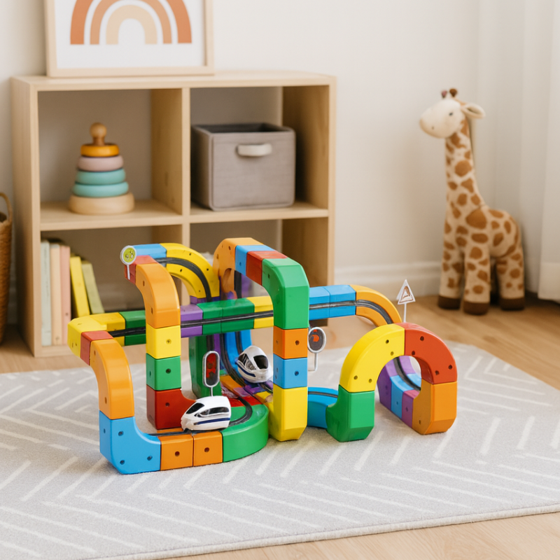 Circuito de tren 3D para niños, cubos STEM modulares, 51 u 81 piezas