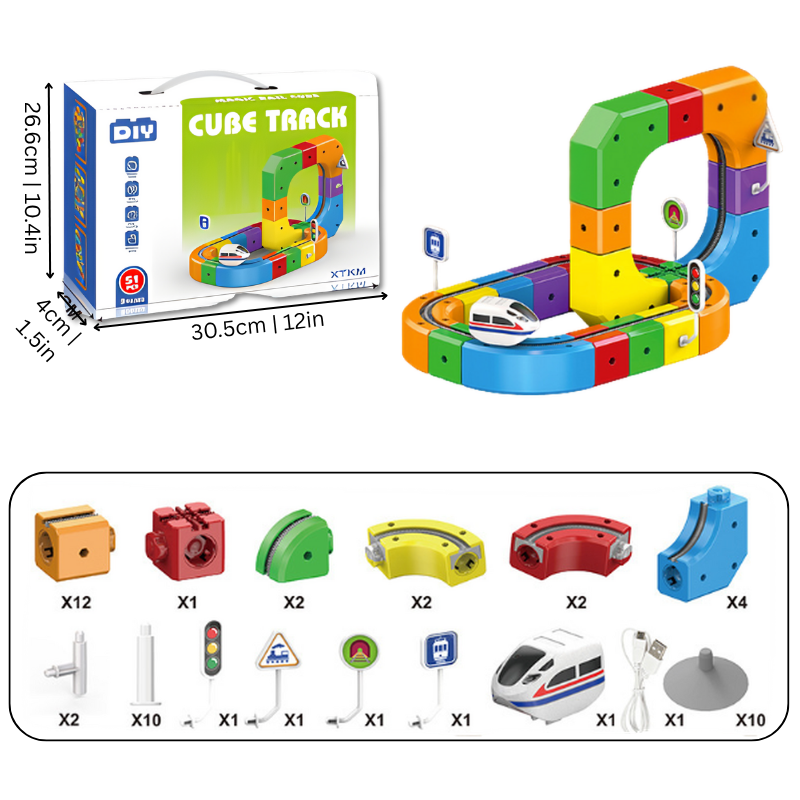 Circuito de tren 3D para niños, cubos STEM modulares, 51 u 81 piezas