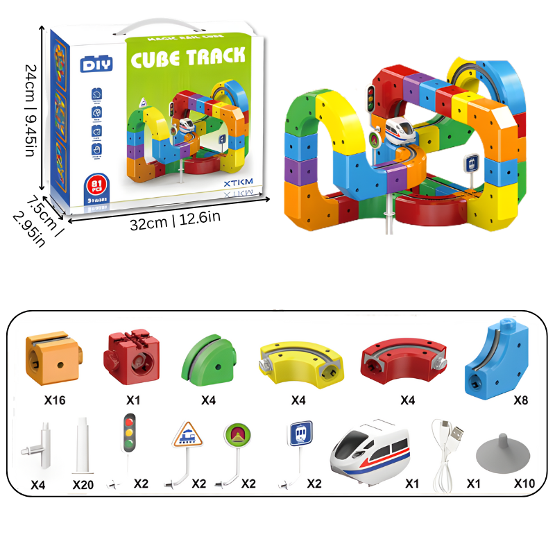 Circuito de tren 3D para niños, cubos STEM modulares, 51 u 81 piezas