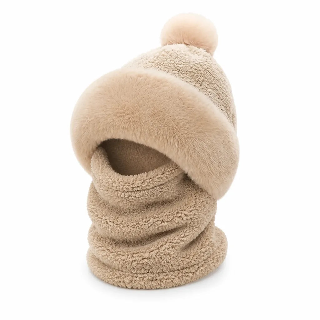 Conjunto de gorro y bufanda de doble capa de felpa cortaviento