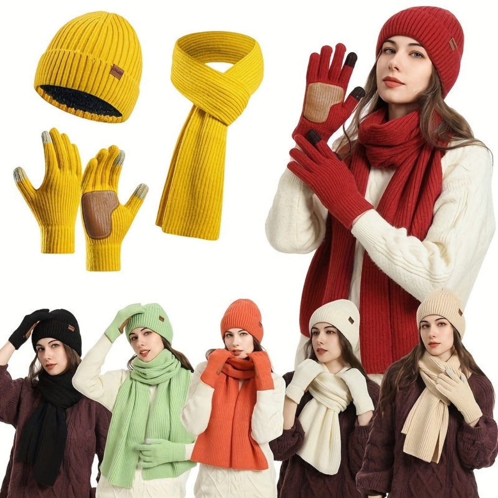 Conjunto de invierno de punto acogedor - 3 piezas para el calor