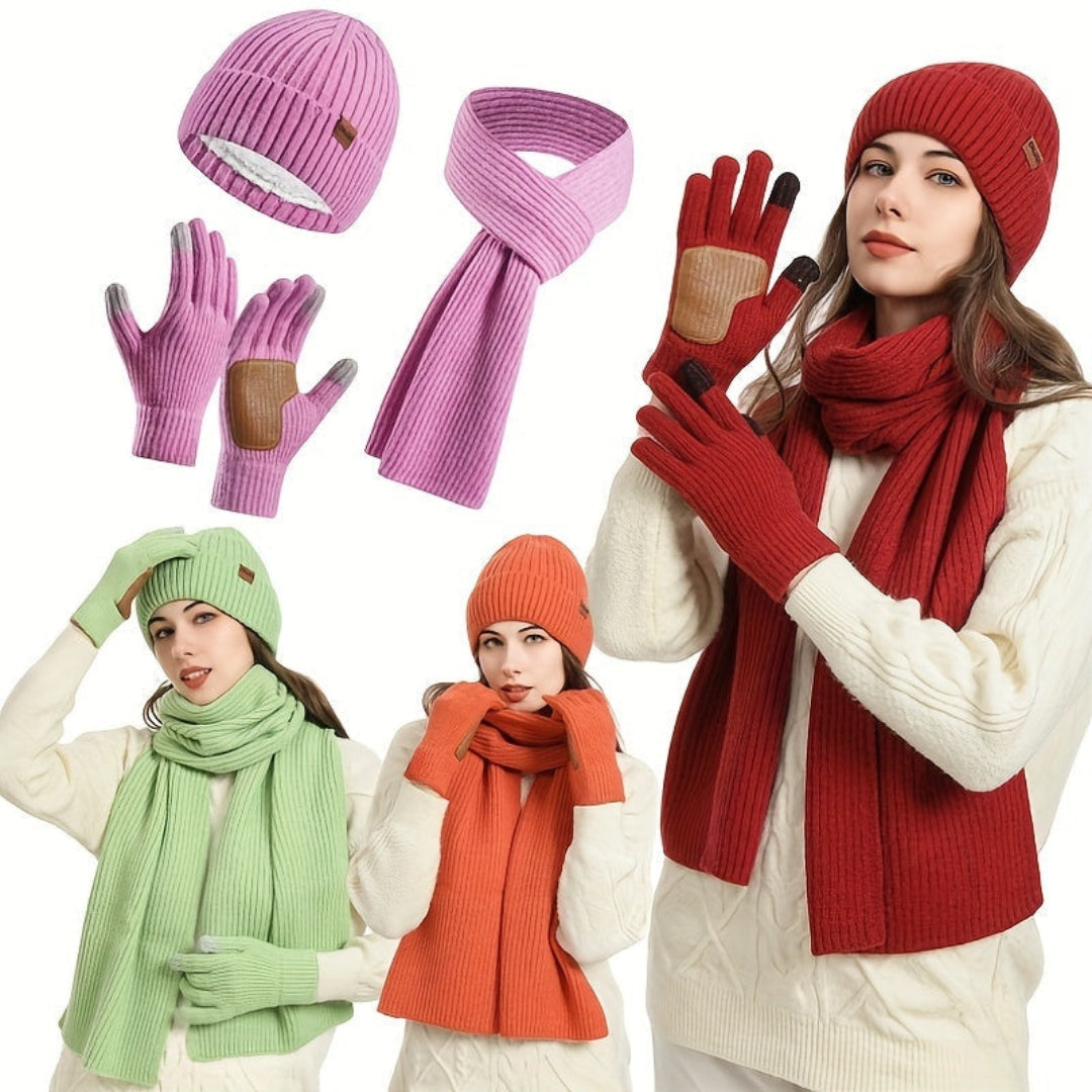 Conjunto de invierno de punto acogedor - 3 piezas para el calor