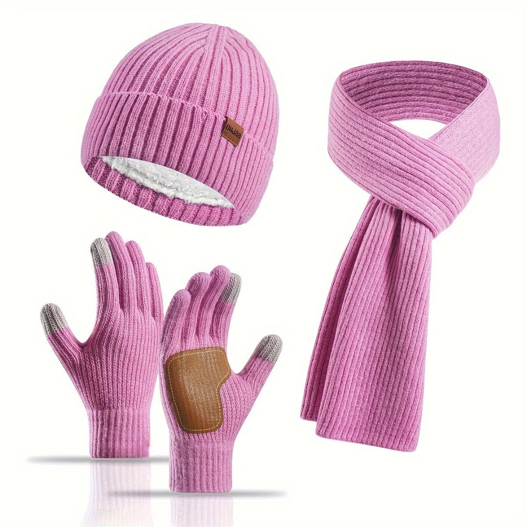 Conjunto de invierno de punto acogedor - 3 piezas para el calor